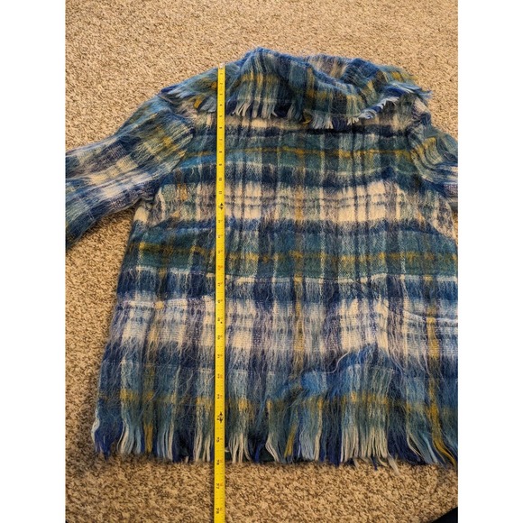 Ben Nevis Strathtay Originals Scotland  sweater Poncho Blue Plaid Cowl Neck - Picture 5 of 5